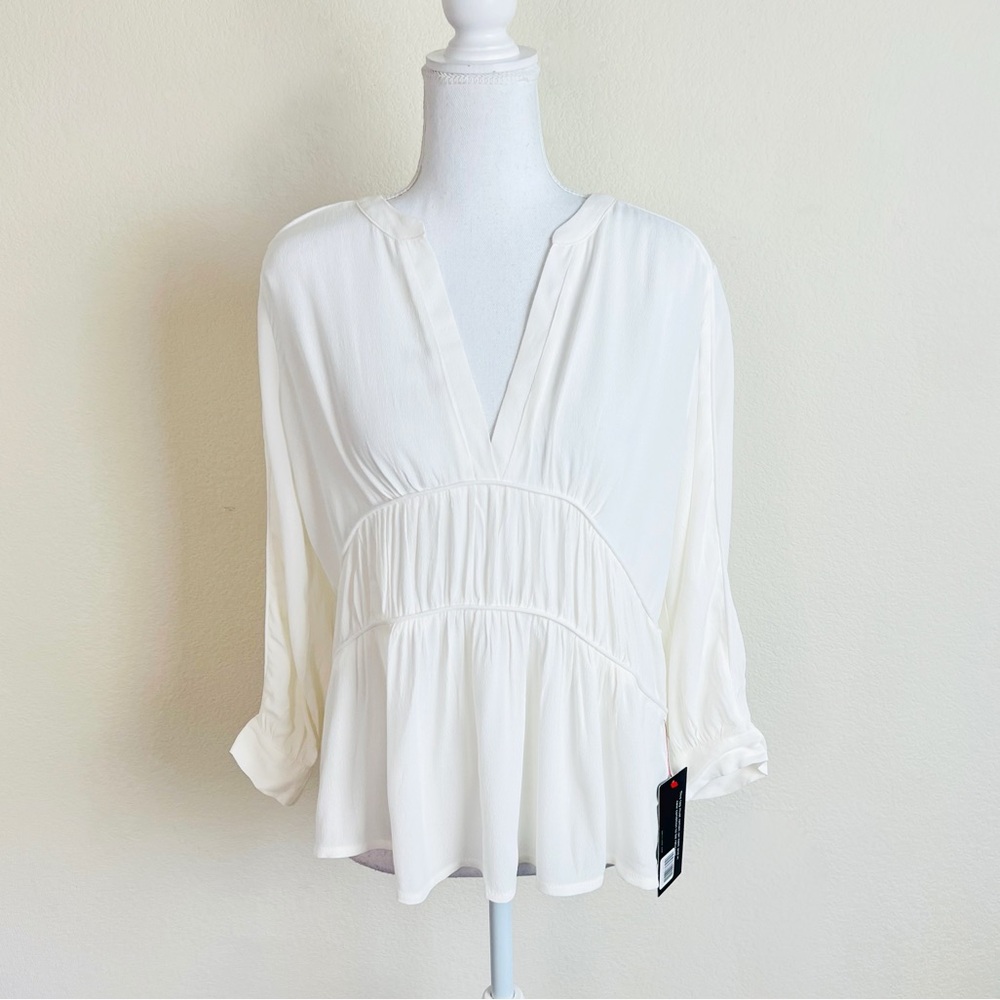NWT Sugar + Lips Cream Pompeii Contrast Piping Long Sleeve Peasant Blouse